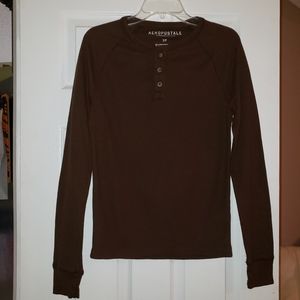 Aeropostale Long Sleeve Solid Henley Thermal Tee